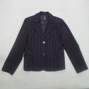 Bob Mackie Studio Blazer Womens 12 Black Pinstripe Two Button Career Jacket Suit